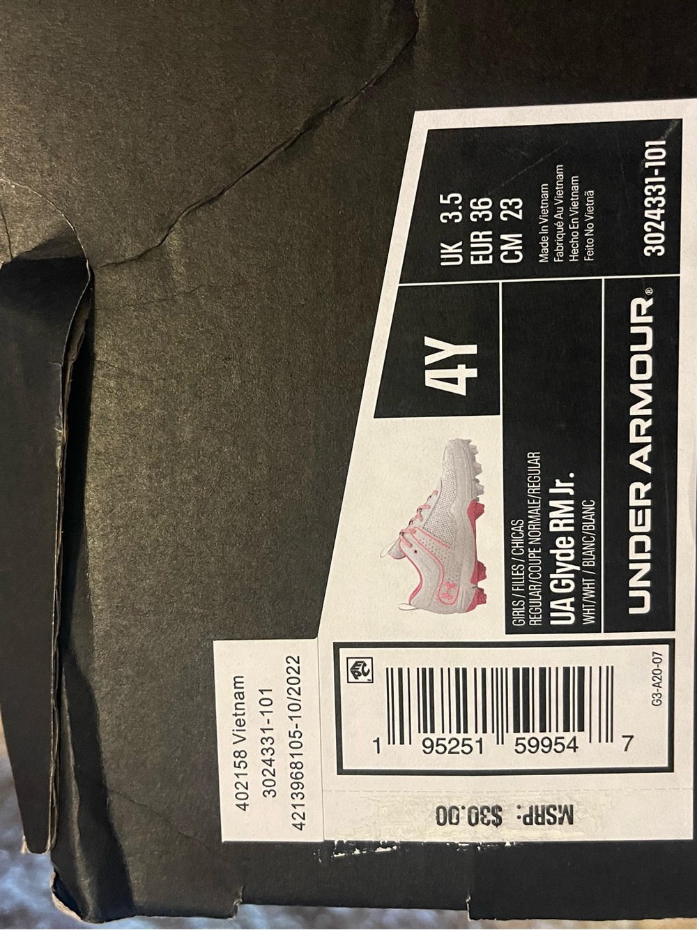 Under Armour White and Pink Kids' Cleats - Picture 5 of 5